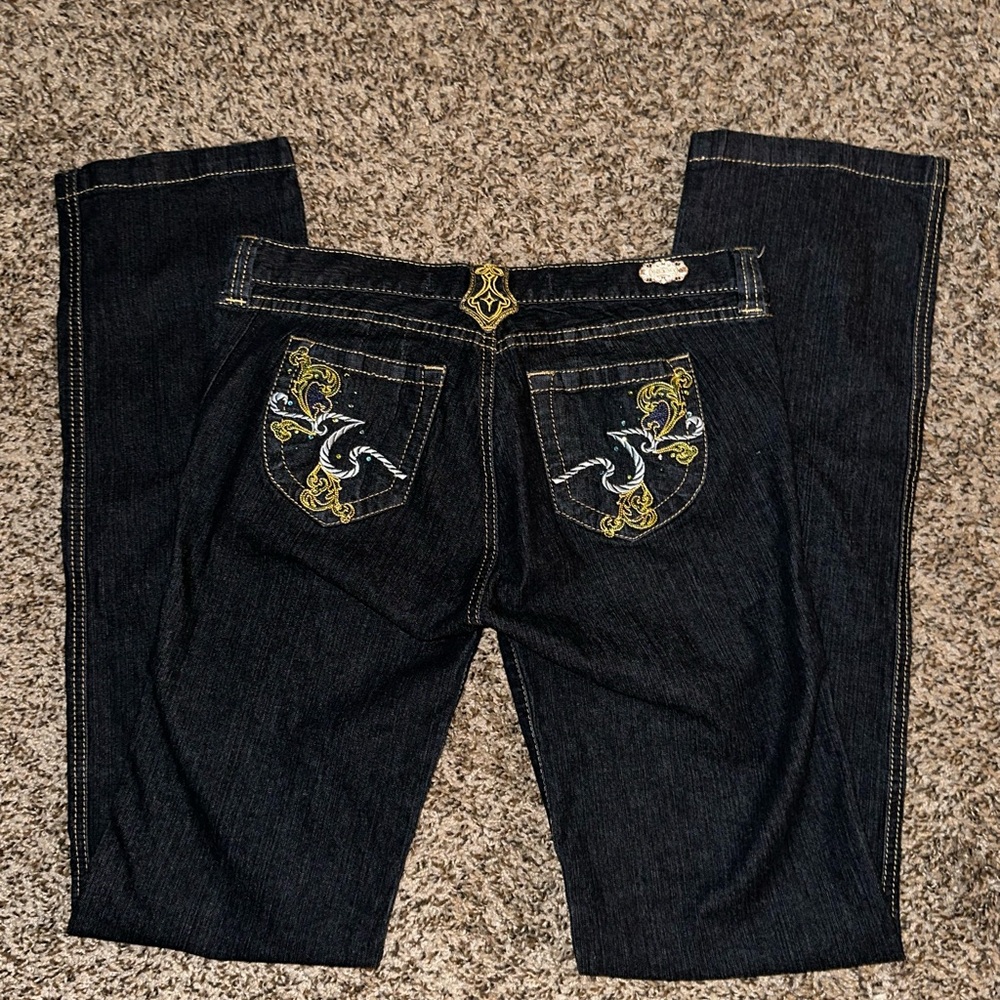 Embroidered Dark Blue Jeans